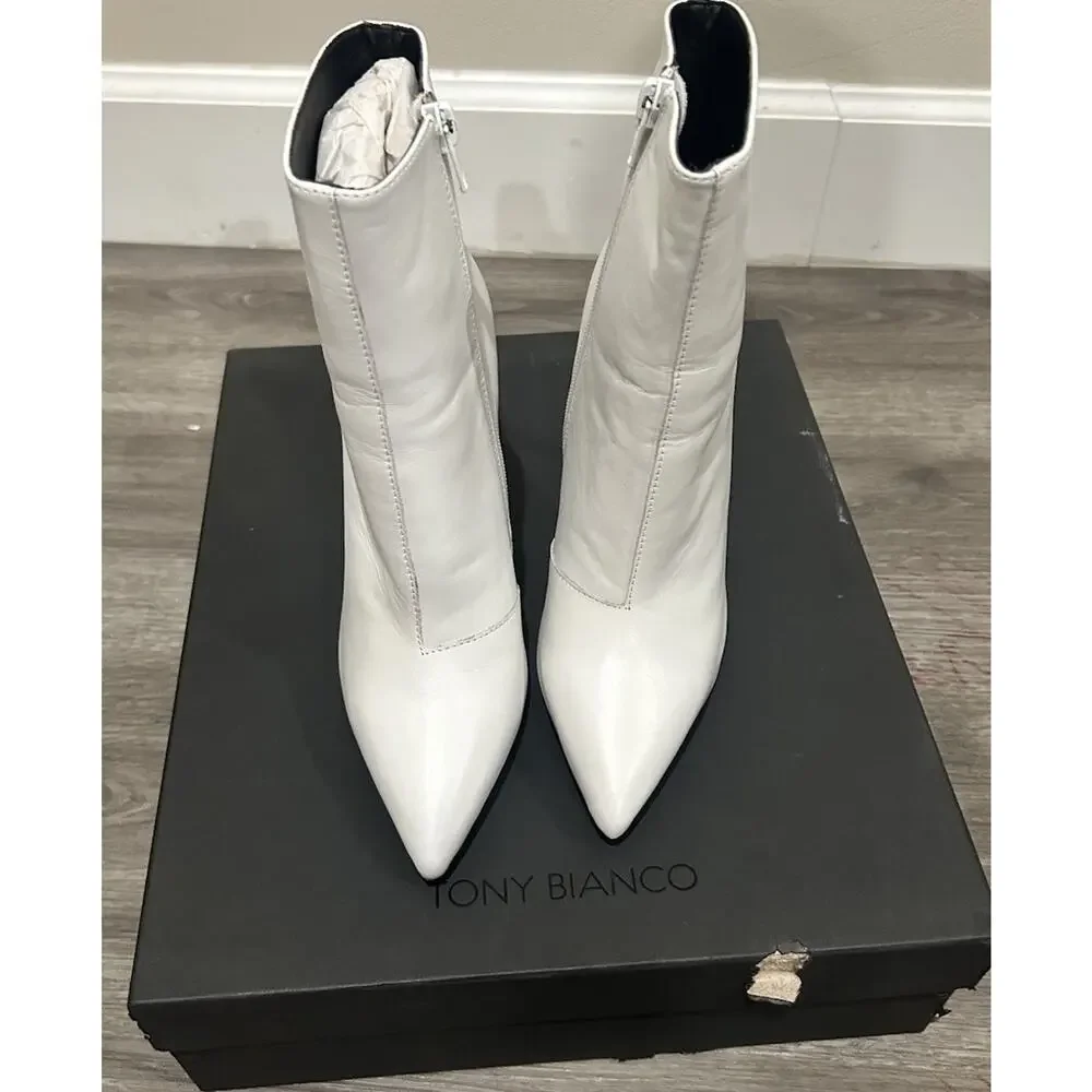 Tony Bianco Freddie White Capretto Leather Pointed Toe Ankle Boots Women’s US 6